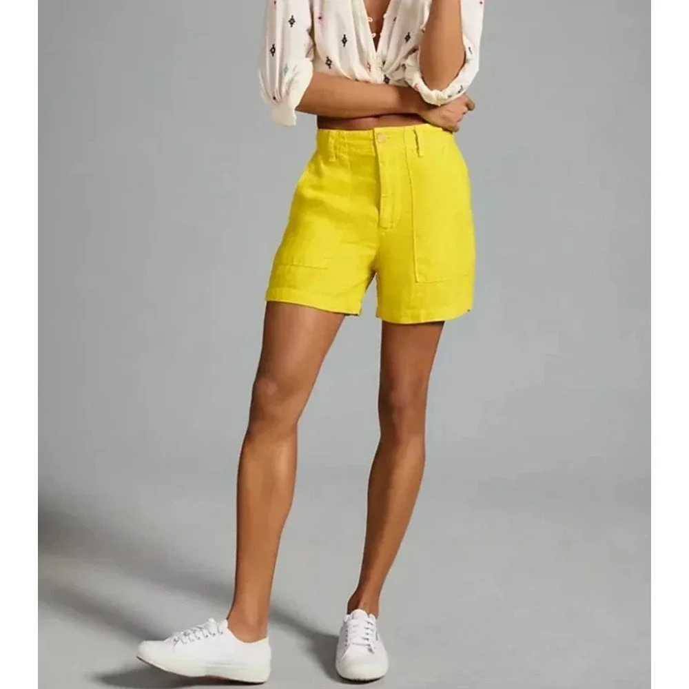 Anthropologie Velvet by Graham & Spencer 100% Linen Luxury Shorts USA Size 4 NEW